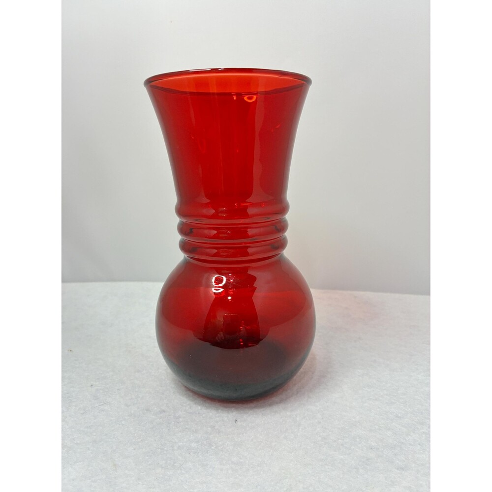 Vintage Anchor Hocking Royal Ruby Red Glass Bud Vase Mid Century Modern 6" Tall